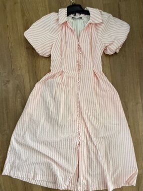English Factory seersucker dress, pink & white, small